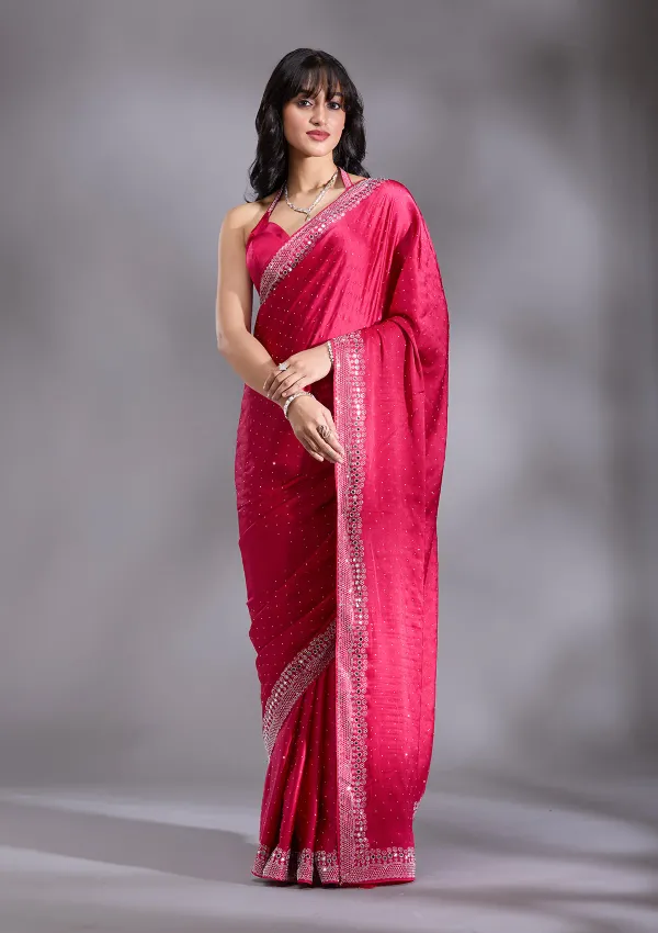 Rani_Pink_Satin_Silver_Stone_Work_Saree_For_Women