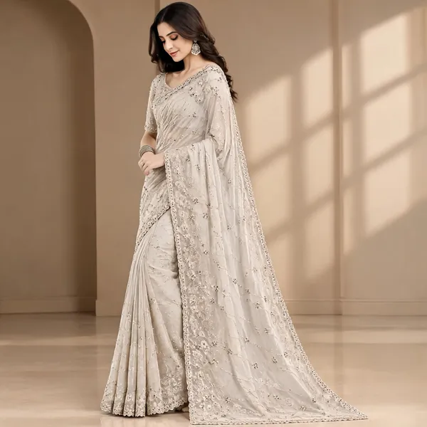 Ivory_Silk_Stone_Work_Saree_For_Women
