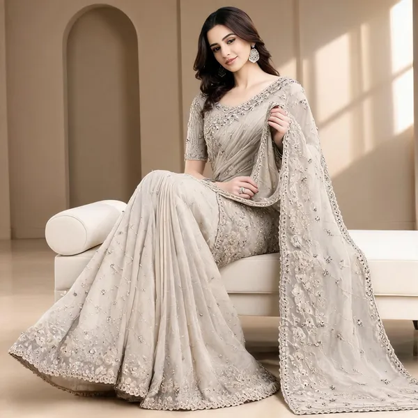 Ivory_Silk_Stone_Work_Saree_For_Women