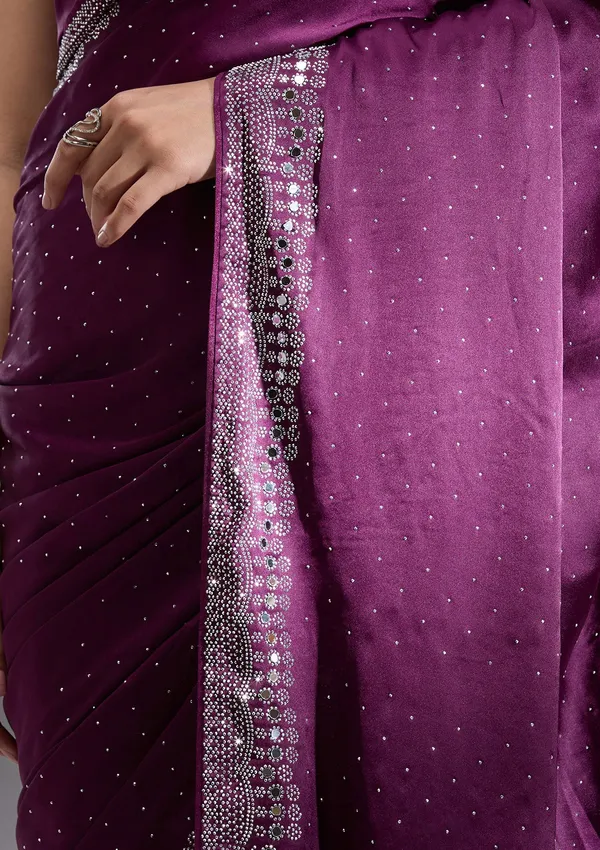 Purple_Silk_Silver_Stonework_Satin_Saree_For_Women