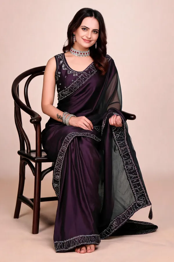 Wine_Silk_Stonework_Satin_Saree_For_Women