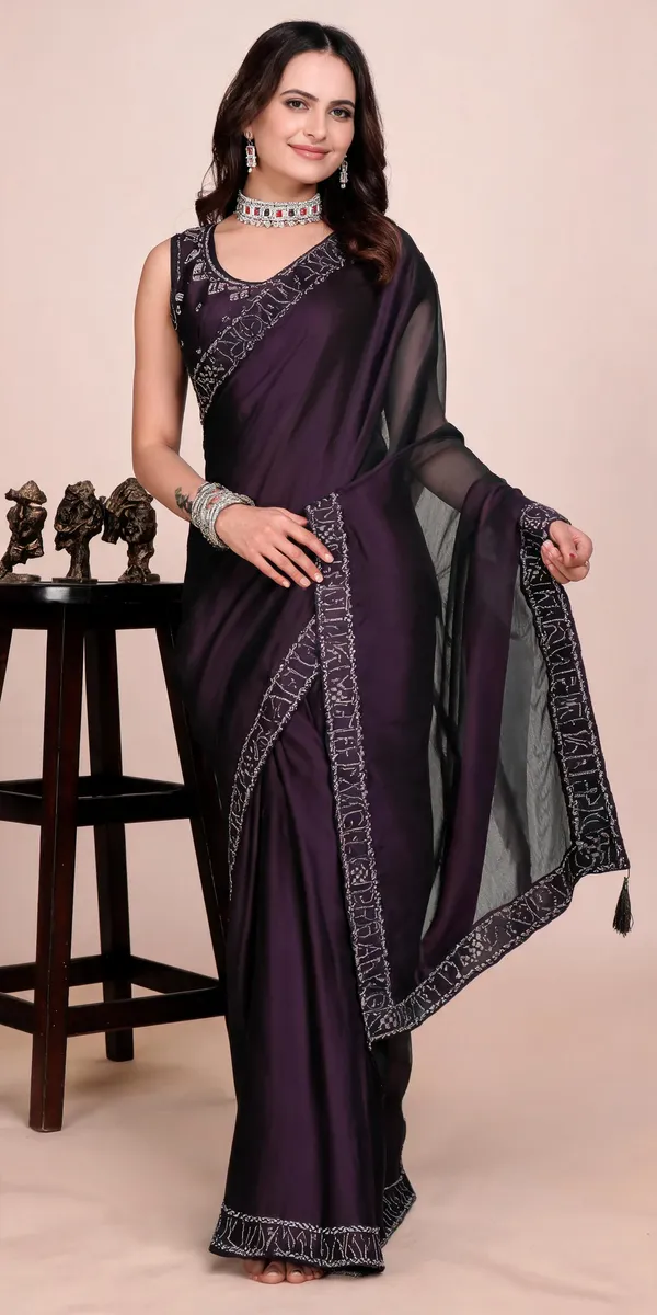Wine_Silk_Stonework_Satin_Saree_For_Women
