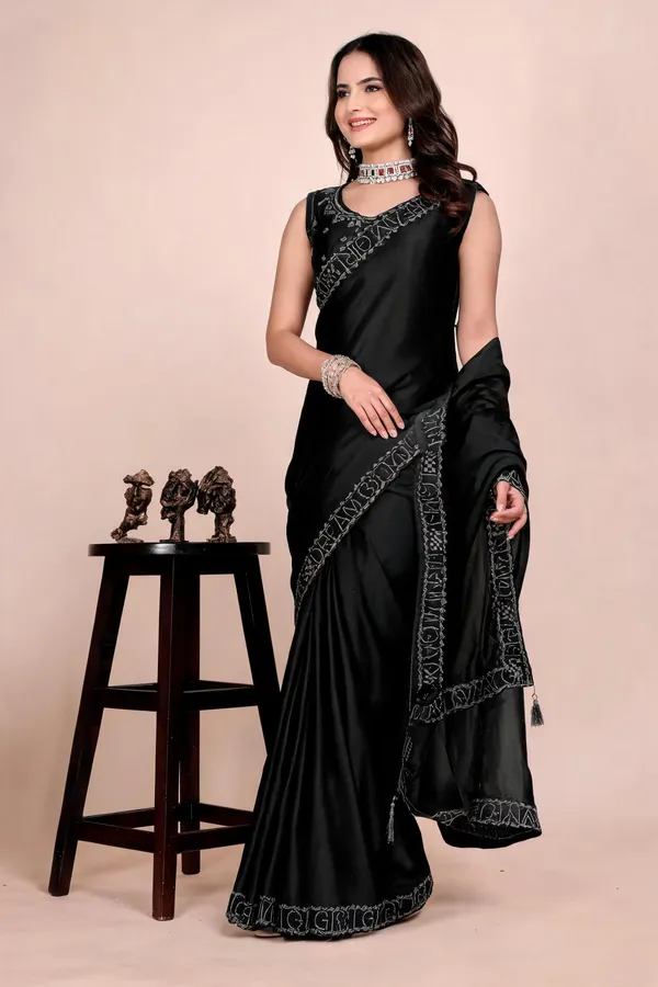 Black_Silk_Stonework_Satin_Saree_For_Women