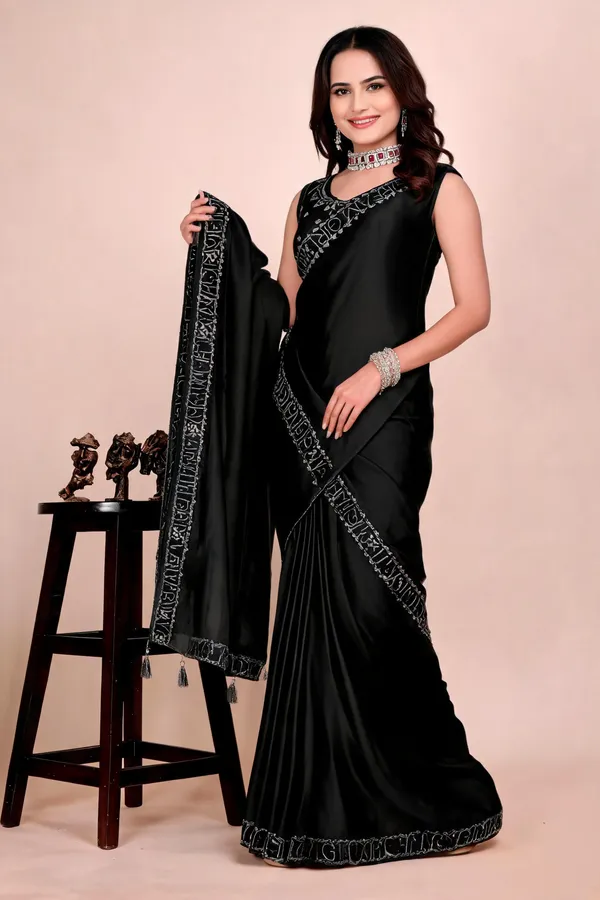 Black_Silk_Stonework_Satin_Saree_For_Women