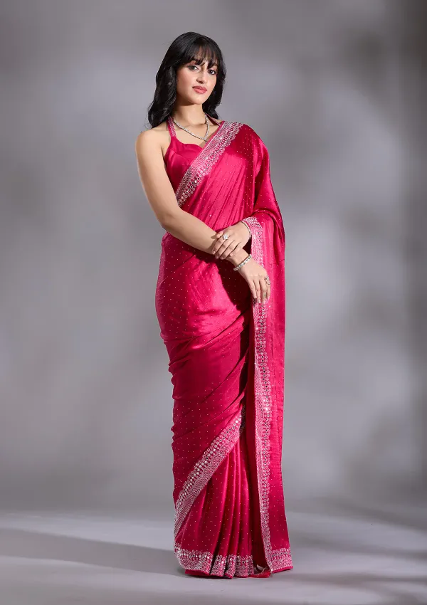 Rani_Pink_Satin_Silver_Stone_Work_Saree_For_Women