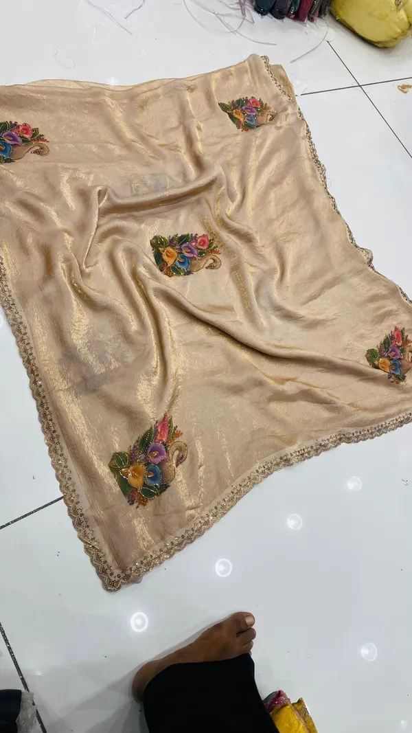 Beige_Silk_Floral_Stone_Work_Saree_For_Women