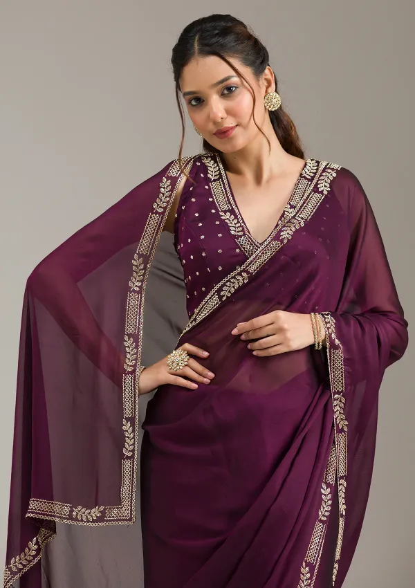 Wine_Silk_Stonework_Saree_For_Women