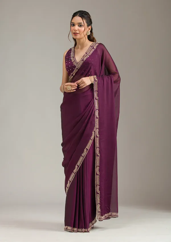 Wine_Silk_Stonework_Saree_For_Women