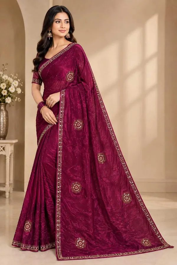Wine_Silk_Stone_Work_Saree_For_Women