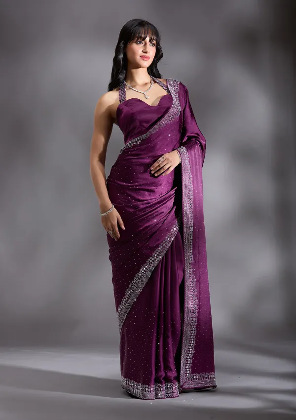 Purple_Silk_Silver_Stonework_Satin_Saree_For_Women