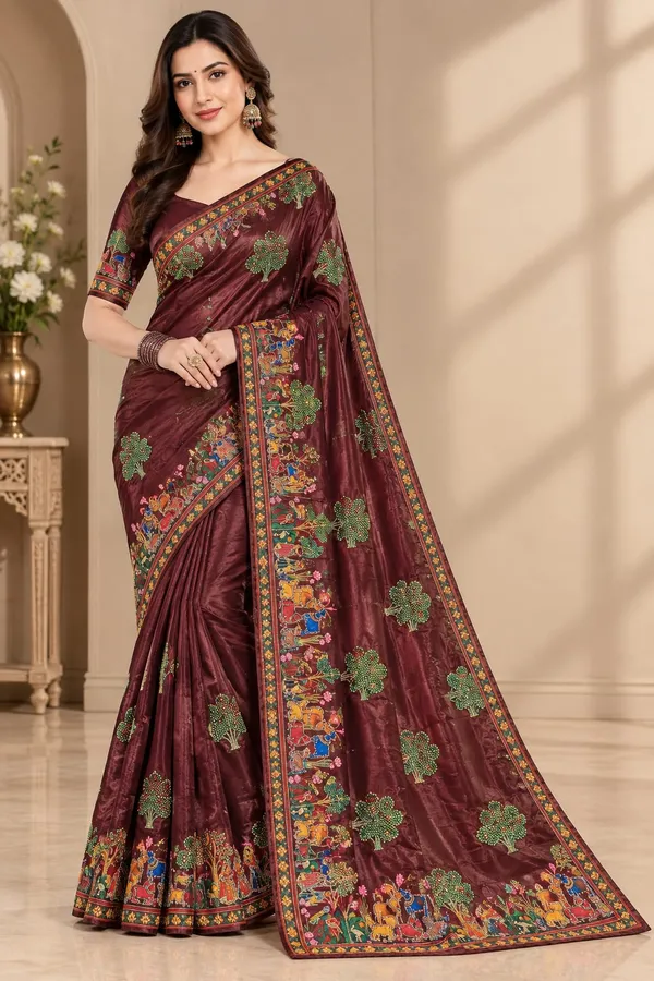 Maroon_Silk_Traditional_Printed_Saree_For_Women