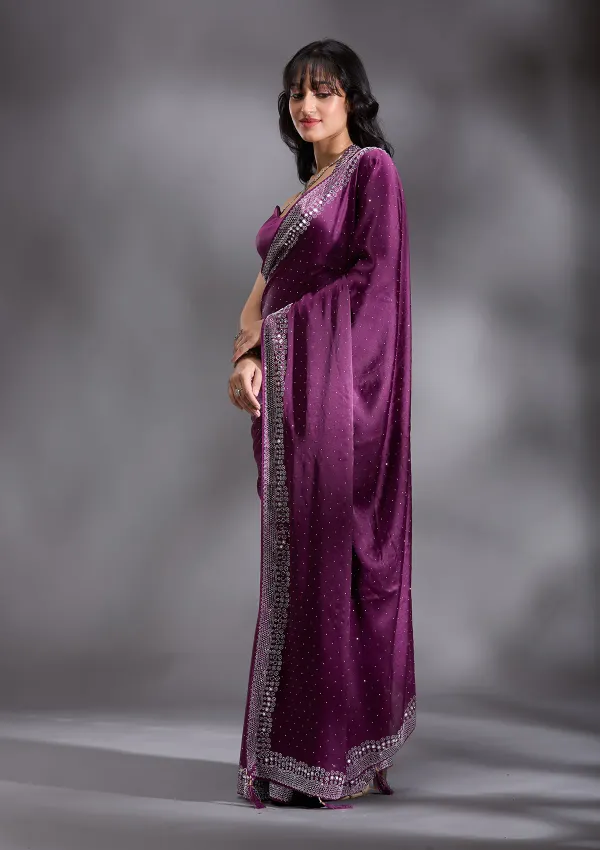 Purple_Silk_Silver_Stonework_Satin_Saree_For_Women