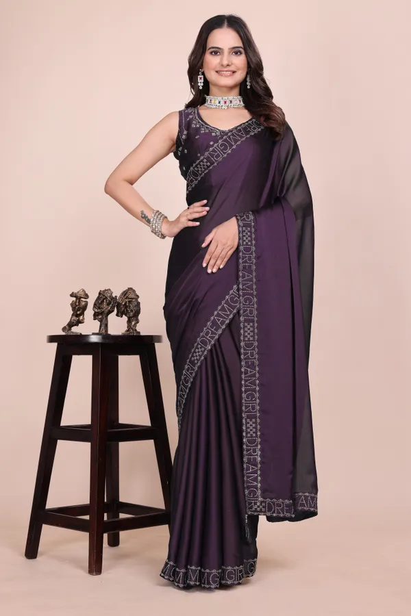 Wine_Silk_Stonework_Satin_Saree_For_Women