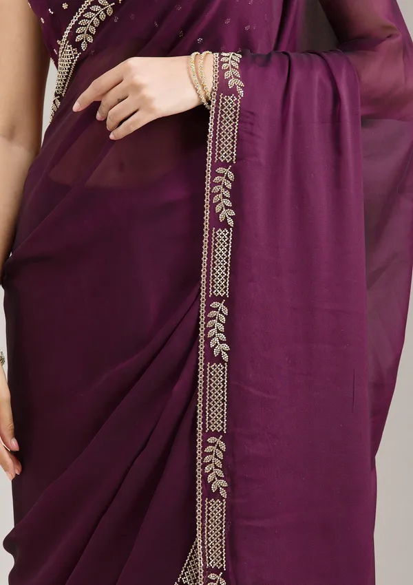 Wine_Silk_Stonework_Saree_For_Women