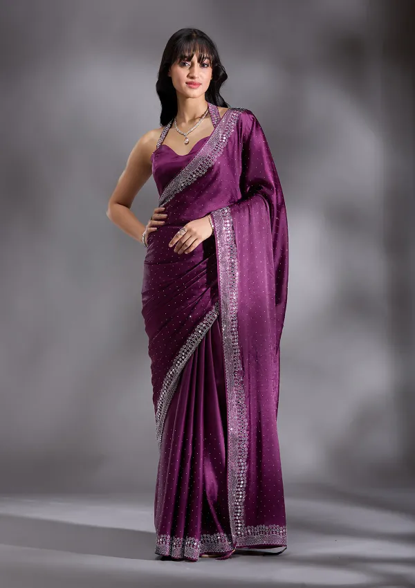 Purple_Silk_Silver_Stonework_Satin_Saree_For_Women