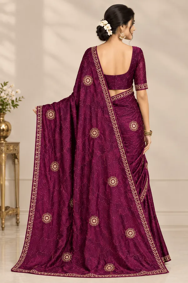 Wine_Silk_Stone_Work_Saree_For_Women