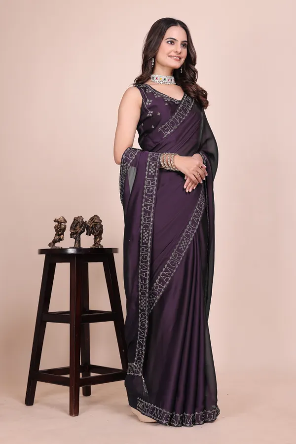 Wine_Silk_Stonework_Satin_Saree_For_Women