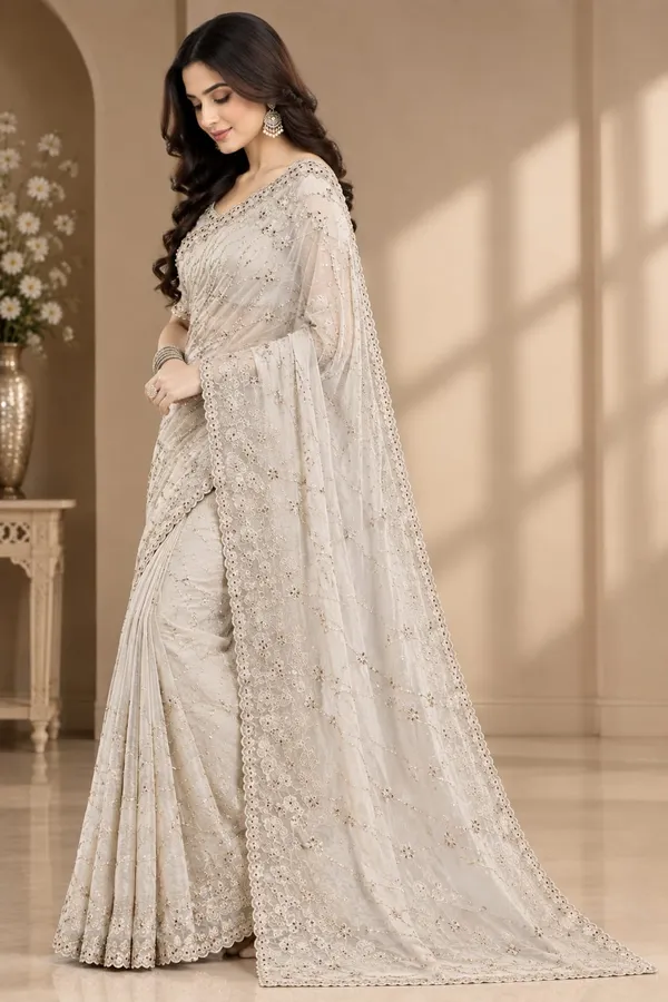 Ivory_Silk_Stone_Work_Saree_For_Women