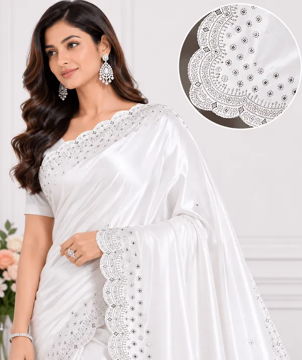 White_Silk_Stone_Work_Saree_For_Women