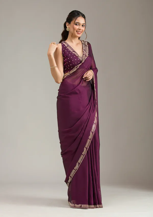 Wine_Silk_Stonework_Saree_For_Women