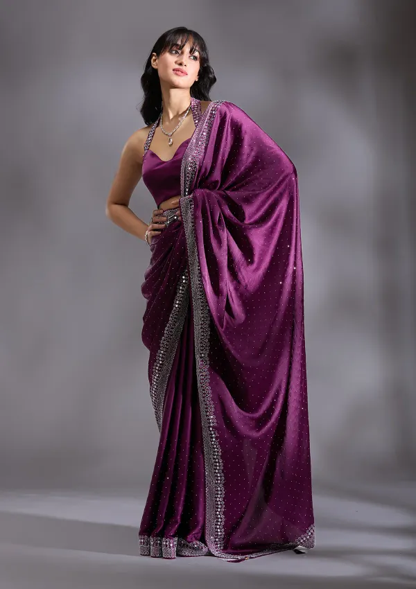 Purple_Silk_Silver_Stonework_Satin_Saree_For_Women