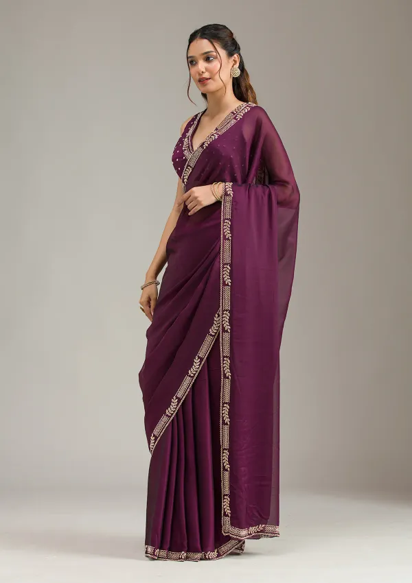 Wine_Silk_Stonework_Saree_For_Women