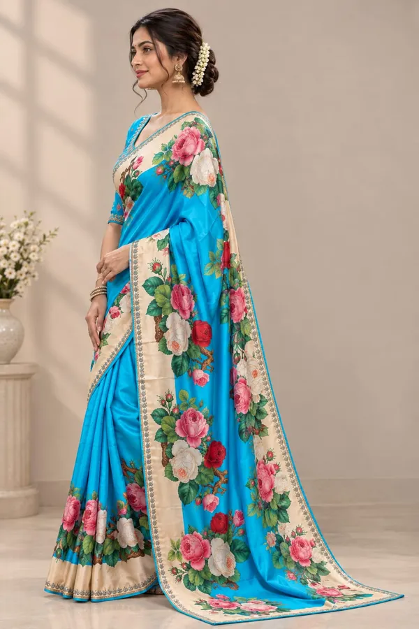 Blue_Chinon_Digital_Floral_Print_Saree_For_Women