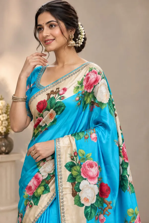 Blue_Chinon_Digital_Floral_Print_Saree_For_Women