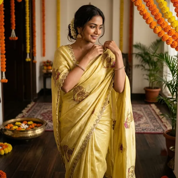 Yellow_Silk_Satin_Stone_Work_Saree_For_Women