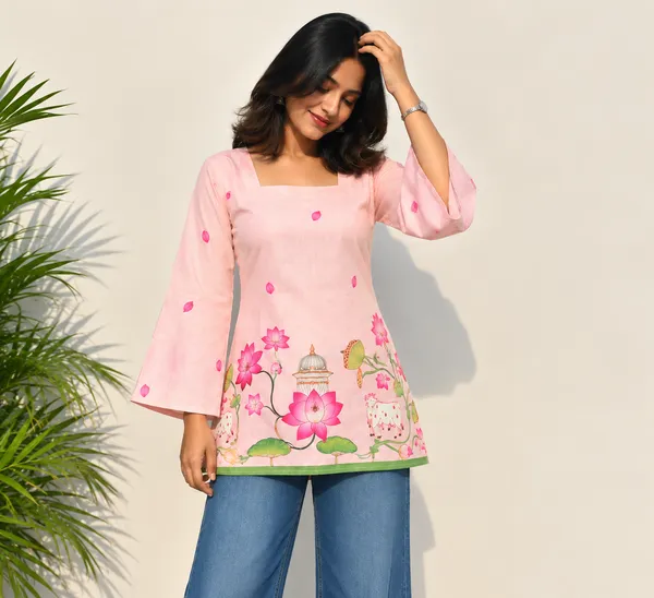 Pink_Cotton_Short_Kurti_Tunic_for_Women