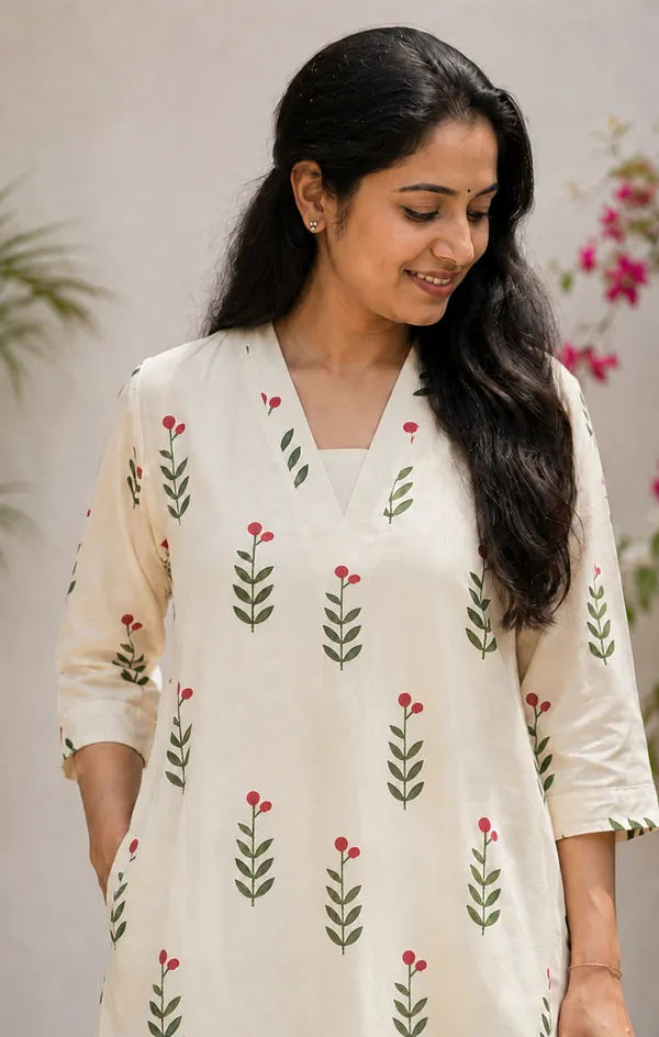 Cream_Cotton_Kurti_with_Bottomwear_for_Women