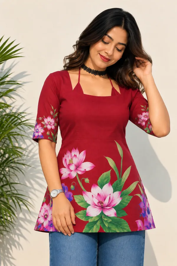 Maroon_Cotton_Short_Kurti_Tunic_for_Women