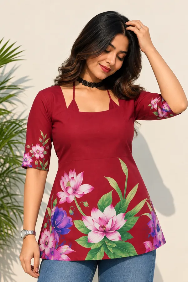 Maroon_Cotton_Short_Kurti_Tunic_for_Women