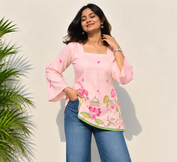 Pink_Cotton_Short_Kurti_Tunic_for_Women