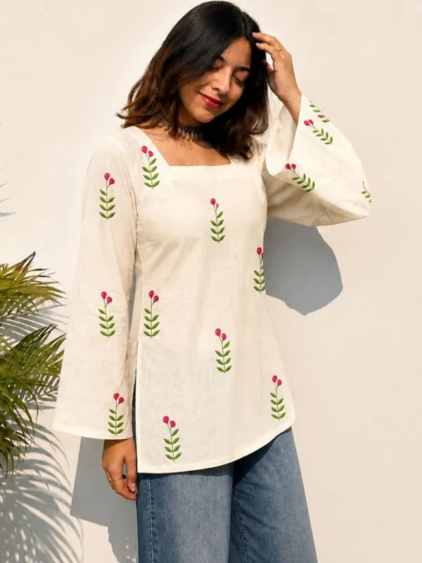 Cream_Cotton_Short_Kurti_Tunic_for_Women