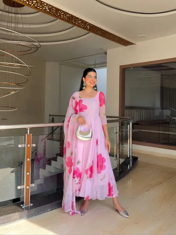 Pink_Georgette_Gown_With_Dupatta_For_Women
