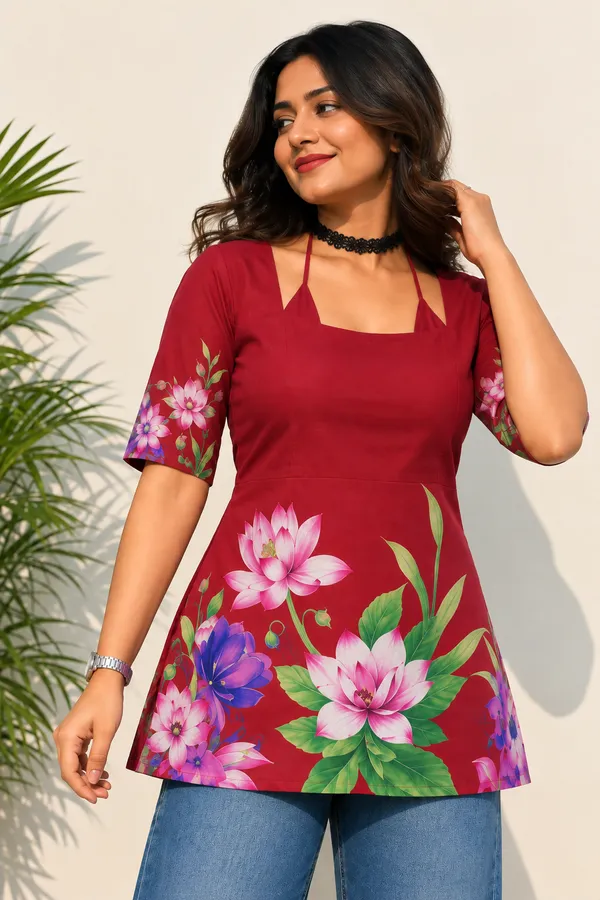 Maroon_Cotton_Short_Kurti_Tunic_for_Women