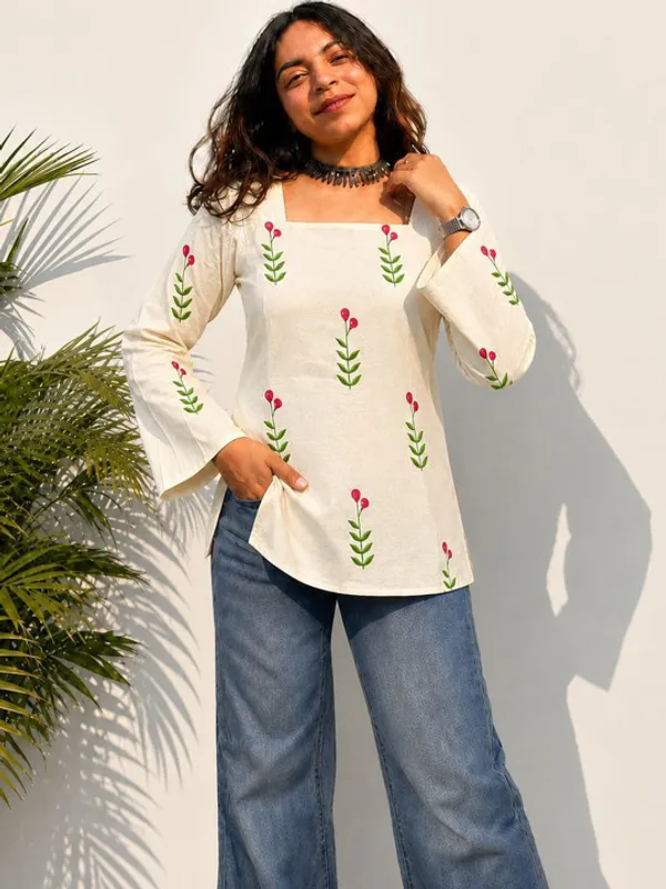 Cream_Cotton_Short_Kurti_Tunic_for_Women