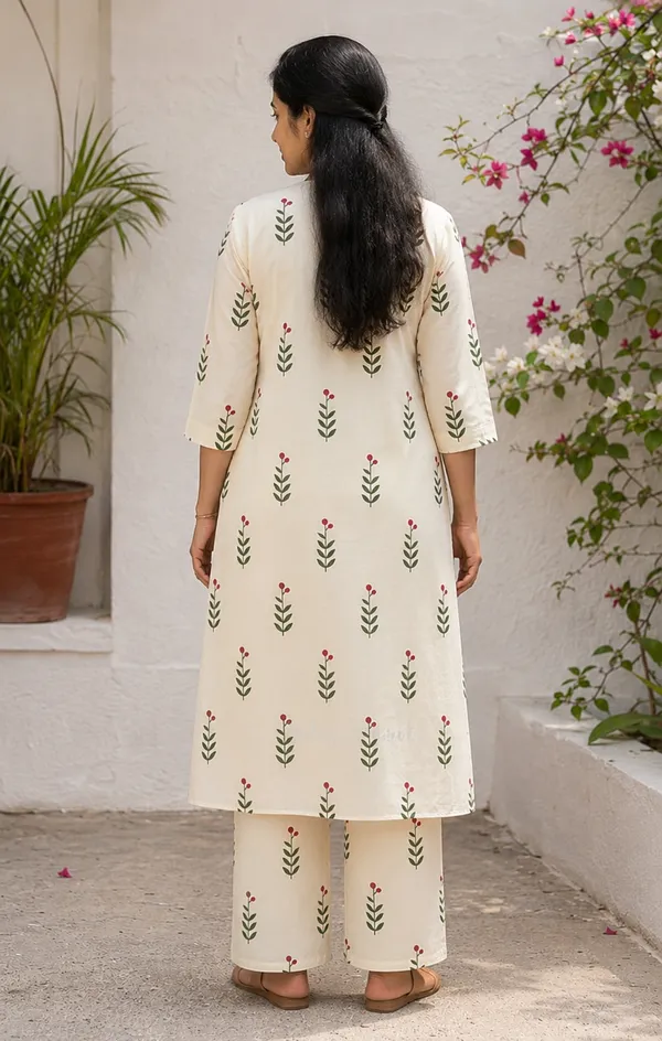 Cream_Cotton_Kurti_with_Bottomwear_for_Women