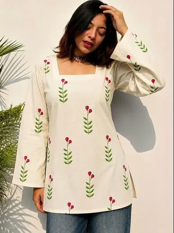 Cream_Cotton_Short_Kurti_Tunic_for_Women