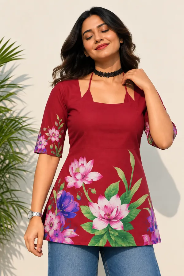 Maroon_Cotton_Short_Kurti_Tunic_for_Women