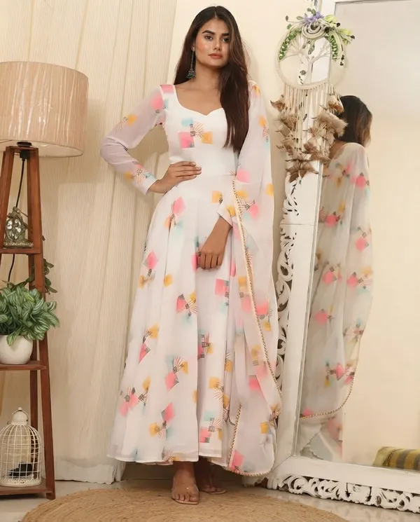 White_Georgette_Gown_With_Dupatta_For_Women