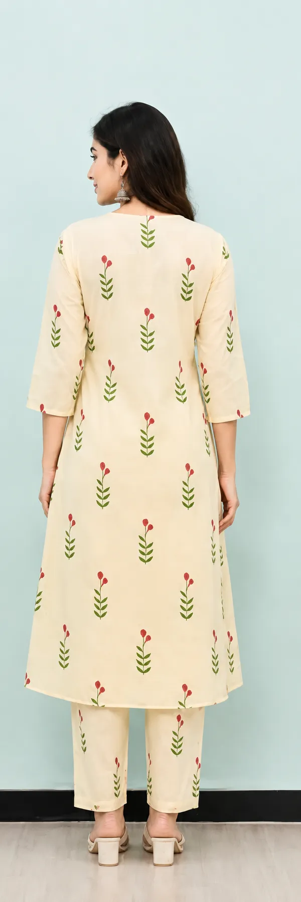 Cream_Cotton_Kurti_with_Bottomwear_for_Women