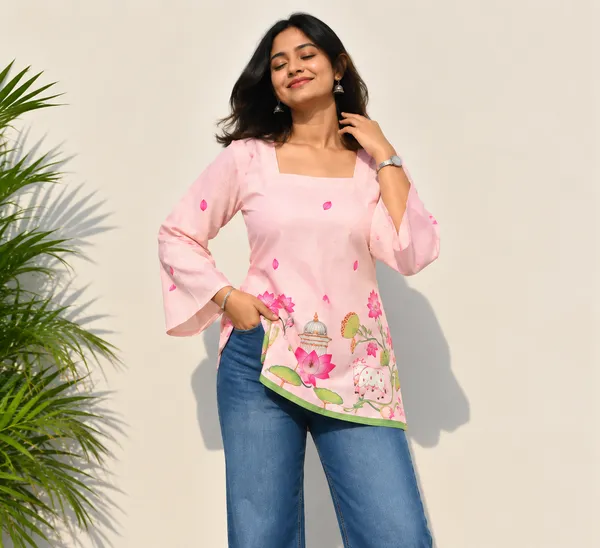Pink_Cotton_Short_Kurti_Tunic_for_Women