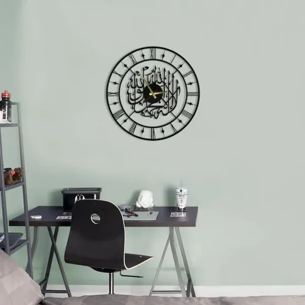 Kalima_Shahada_Islamic_Metal_Wall_Clock_Black_Arabic_Calligraphy