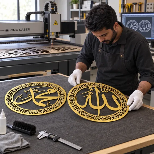 Allah_Muhammad_Islamic_Wall_Art_Set_of_2_Round_Gold_Calligraphy_Panels_with_Geometric_Border