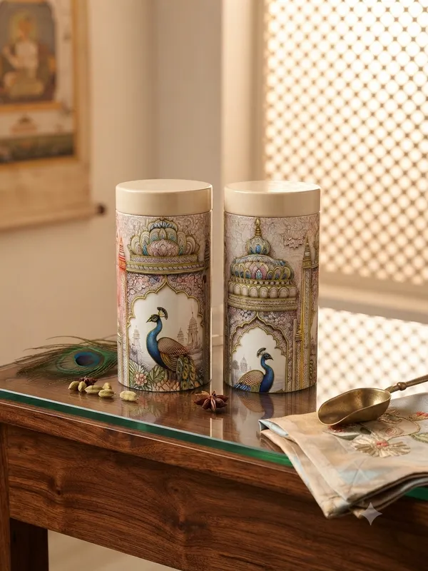Metal_Traditional_Peacock_Print_Storage_Canisters_Set_Of_2