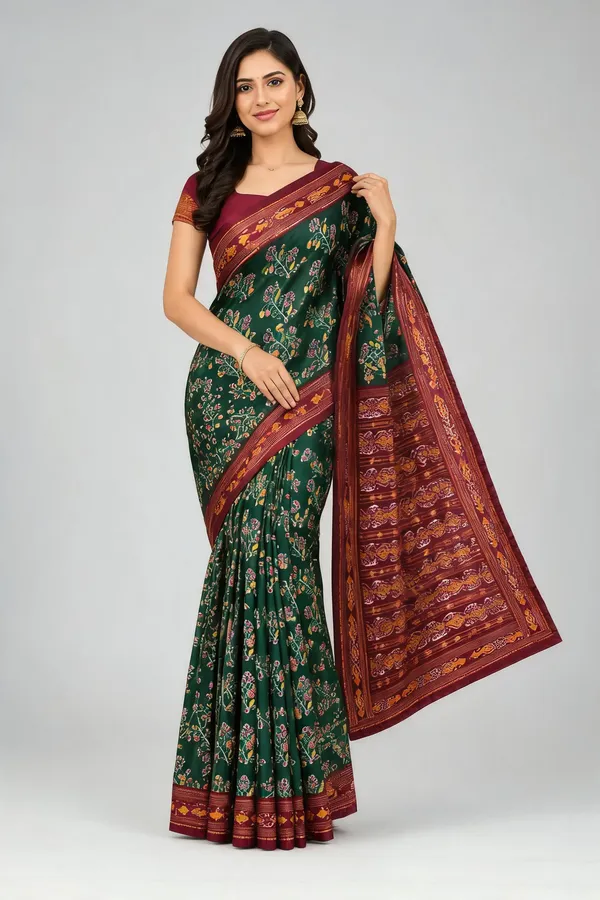 Green_Silk_Floral_Printed_Saree_For_Women