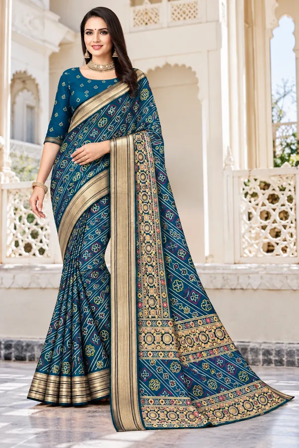 Teal_Georgette_Printed_Ethnic_Saree_For_Women
