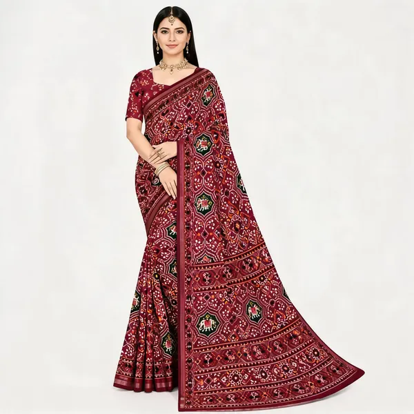 Maroon_Cotton_Geometric_Printed_Saree_For_Women